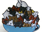 NEW Enamel Multi-color Cup of Cats Pin w Black Rubber Pinback for Lapel Hat Pack