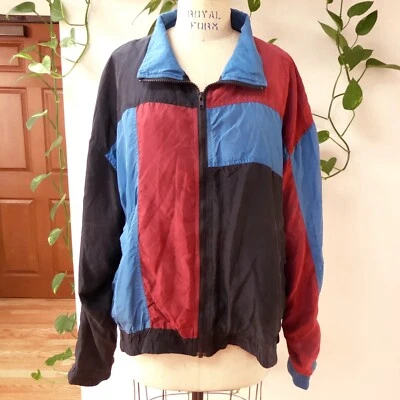Chaqueta cortavientos vintage para hombre de seda colorblock años 90 talla grande Foto 1 de 4