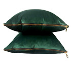 2 Luxury Velvet Throw Pillows Decorative Emerald Green Heavy Gold Zipper 18 x 18
