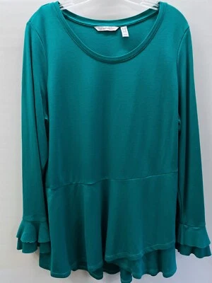 Isaac Mizrahi Live!  Размер 1 X длинным рукавом Топ пеплум ассиметричный кромки бирюзовый новый без ЯРЛЫКОВ - Изображение 1 из 4