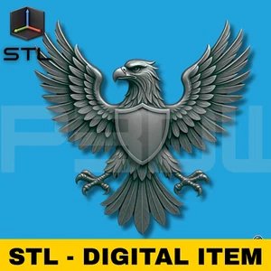 Adler mit Schild STL Modell - Wappen heraldisches 3D Relief für CNC Schnitzerei - Bild 1 von 7