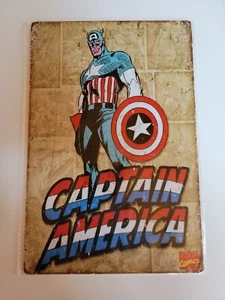 Retro TIN SIGN Marvel CAPTAIN AMERICA Metal Wall Sign 7 7/8 × 11 3/4 Marvel  - Picture 1 of 5