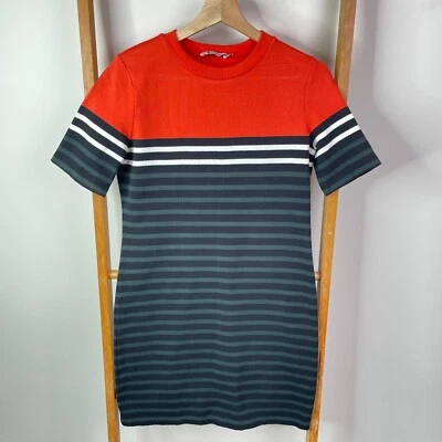 Alexander Wang Mini Dress Womens Medium Grey Orange Striped Bodycon Short Sleeve Foto 1 de 4