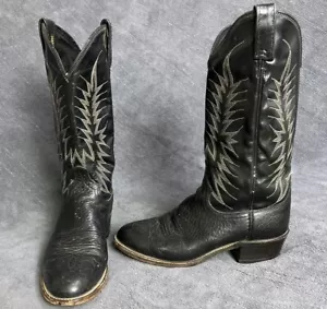 Stivali western vintage Dan Post Bullhide uomo 7,5 D neri cowboy punta tonda MADE IN USA - Foto 1 di 18
