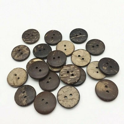 Pkg of 10 BROWN 2-hole Coconut Shell Buttons 11/16" (18mm) Craft (1800) - Image 1 of 3