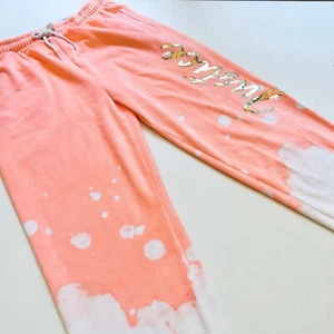 Justice Velour Sweatpants Joggers Drawstring Size XL 16/18 Coral & White - Picture 1 of 5