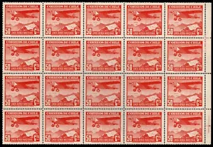 Chile 1942 SOFICH 280 Block 20 stamps Airplane filigrana 4 -MNH slight fault - Picture 1 of 2