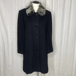 Forecaster of Boston Overcoat Womens 8 Black Wool Blend Fur Trim Professional - Picture 1 of 16