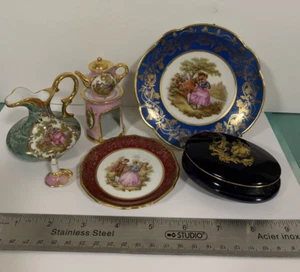 Vtg Limoges Miniature Plates Pitcher Teapot Tea Warmer Mini Porcelain Lot of 6 - Foto 1 di 24