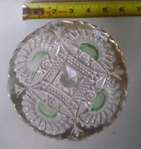 Plato de caramelo de pedestal de colección, borde dorado, verde, mayormente transparente - Imagen 1 de 7