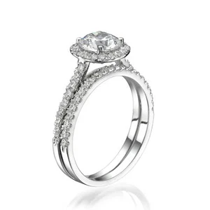 2 1/2 CT H/SI2 Affordable Diamond Engagement Ring Set Round Cut 14K White Gold - Picture 1 of 2