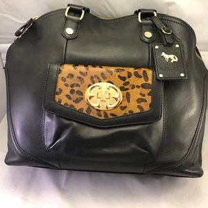 Women's Black Tote or Bag by Emma Fox With Gold Animal Print Used - Picture 1 of 6