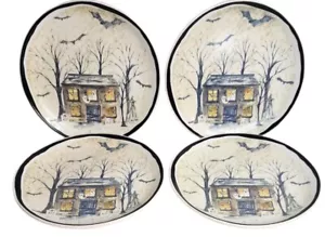 POTTER'S STUDIO Set of 4 Halloween Haunted House Dinner Plates 11in Ceramic NEW - Picture 1 of 1