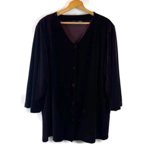 Hillard & Hanson Womens Tunic Blouse Top Size 3X Velvet Burgundy Button Up - Picture 1 of 9