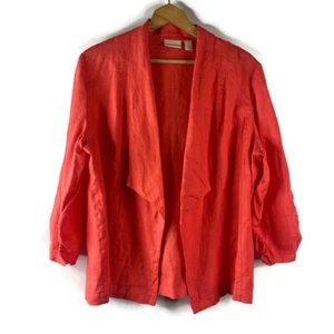 Chico's Womens Linen Blazer Jacket Size XL Coral Open Front 3/4 Sleeve - Picture 1 of 10