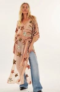 Free People Jens Pirate Booty Golden Era Kaftan No Belt Sequin Star Rose S/P NEW - Picture 1 of 5