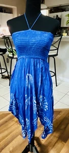 India Boutique Kleid gesmoktes Bandeau Minikleid blau bunt freie Größe - SM Gr. 4/6 - Bild 1 von 11