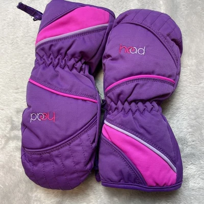 Head Ski Winter Mittens Youth Girls S Purple Pink Nylon Faux Fur Lined Zip Sides - Image 1 of 4