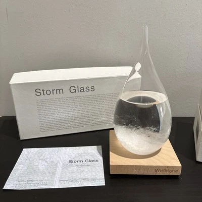 "Predictor de estación meteorológica Storm Glass, barómetro mediano, blanco, madera natural 8""" Foto 1 de 4
