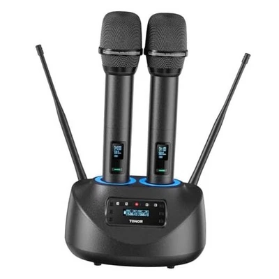  Microfono Wireless Ricaricabile, Metallo Doppio Sistema Microfonico Portatile UHF,  - Immagine 1 di 4
