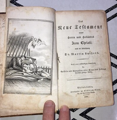 Pennsylvania German New Testament Bible 1844 Leather Primitive Illustrations - Image 1 of 4