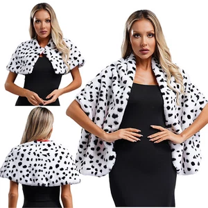 Women Costume Artificial Fur Cape Dress Up Shawl Adult Scarf Spotted Shrug Top - Picture 1 of 29