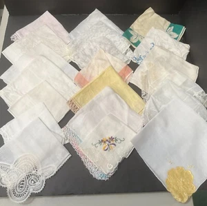Vintage Lot 20 Mostly White Hankies - Hand Machine Embroidery Lace Wedding Bride - Picture 1 of 6