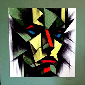 F. ESKIKAYA ORIGINAL Bild Kubismus Gesicht, handsigniert 25 x 25 cm - Picture 1 of 4