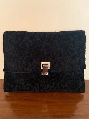  Proenza Schouler Large Black Mix Fur & Leather Clutch Bag - Image 1 of 4