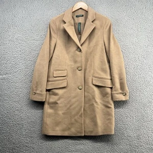 Lauren Ralph Lauren Coat Womens 10 Camel Brown Wool Peacoat Trench Overcoat Long - Picture 1 of 11