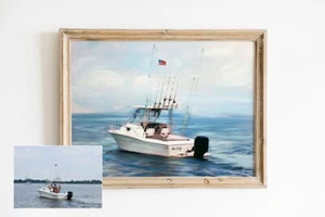 Yacht Oil Painting on Canvas from Your Photo - Boat Portrait - Hand Painted Gift - Picture 1 of 11