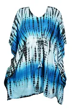 Rayon Printed Short Kaftan Dress Indigo Tie Dye Beach Cover Up Loose Caftan 2X