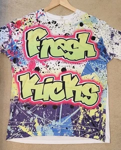 Paint Fleck Neon Letter FRESH KICKS Swag T Shirt Gildan Size Large - Picture 1 of 13