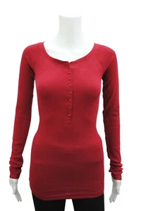 Camiseta para mujer P.C Top abotonada manga larga acanalada LYCRA vino talla grande 6-26 - Imagen 1 de 6
