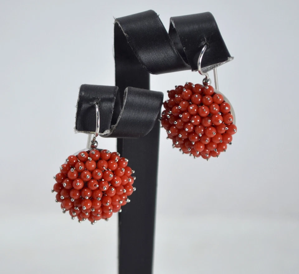 ORECCHINI ARGENTO 925 GRANDE  RODIATO CORALLO ROSSO MONACHINA MOLLA   AGHT 0915G - Immagine 1 di 3