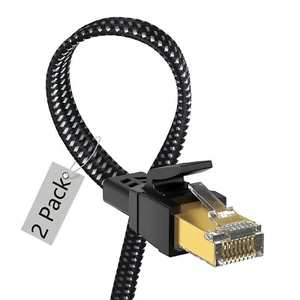 NEW Cat 8 Ethernet Cable 6' ft 2 Pack, Nylon Braided High Speed Heavy Duty Cat8 - Afbeelding 1 van 7