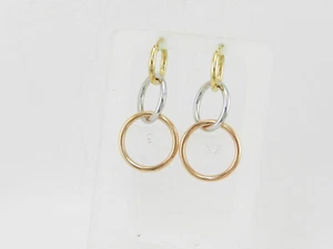 SCHÖNE MEHRFARBIGE 14K GOLD BAUMELNDE CREOLEN HANDGEFERTIGTE OHRRINGE NEU IM KARTON # J175 - Bild 1 von 4