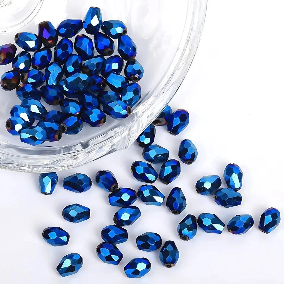 350 Teardrop Beads Glass Briolette Crystal Faceted 7mm Jewelry Supplies Blue AB - Image 1 of 1