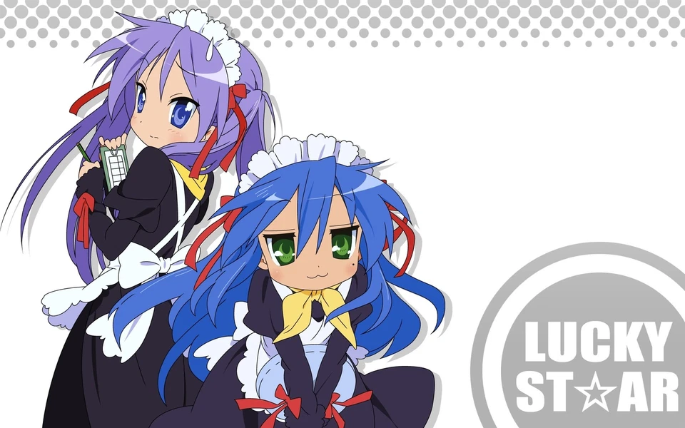 Anime girls lucky star white background two women purple Playmat Game Mat Desk - Imagem 1 de 1