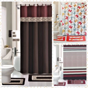 15 piezas paquete de baño conjunto completo nuevos estilos modernos cortina ganchos de ducha tapete de baño - Imagen 1 de 35