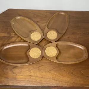 Vintage Wood Serving Tray Set 4 Continetal Wood Japan Appetizer MCM Horderves - Picture 1 of 5