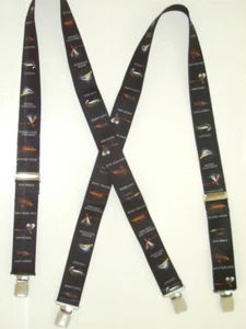 Suspendedores para hombre: 2" estilo X, moscas pesqueras negras, botón a presión, hechos en EE. UU. - Imagen 1 de 3