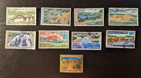 Ivory Coast. Scott's #s C43//C56. Used. Lot of 9.   sal's stamp store Cover