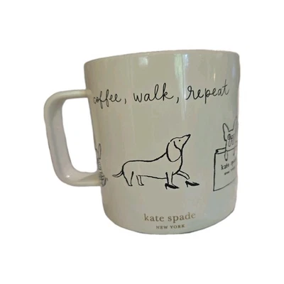 Taza Kate Spade Acero Inoxidable Off White Perro Fiesta-Café, Caminar, Repetir Tapa  Foto 1 de 4