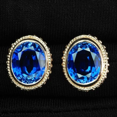 珍贵皇家蓝色蓝宝石 13.20 克拉 925 纯银香草金耳环 — 第 1/4 张图片