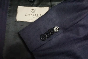 Canali 1934 CURRENT Navy Blue Herringbone Wool 2 Pc Suit Jacket Pants Sz 48R - Picture 1 of 11