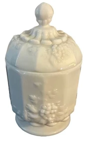 Plato de caramelo de uva de otoño con paneles de vidrio de leche Westmoreland vintage con tapa - 7" - Imagen 1 de 8