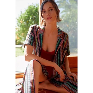 ANTHROPOLOGIE- NWOT-Striped Lounge Midi Dress Rainbow color way SZ:S RET$198  - Picture 1 of 6