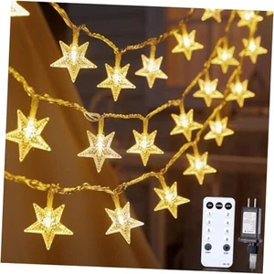 Star String Lights Plug in - 33 ft 100 LED Star Fairy String Lights Warm White - Picture 1 of 7