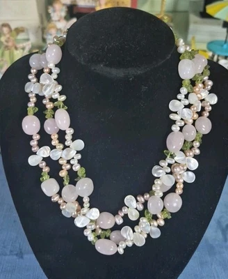 Ross-Simons Cultured Pearl & Multi-Stone Torsade Necklace W/Sterling Silver 19" - Image 1 of 4